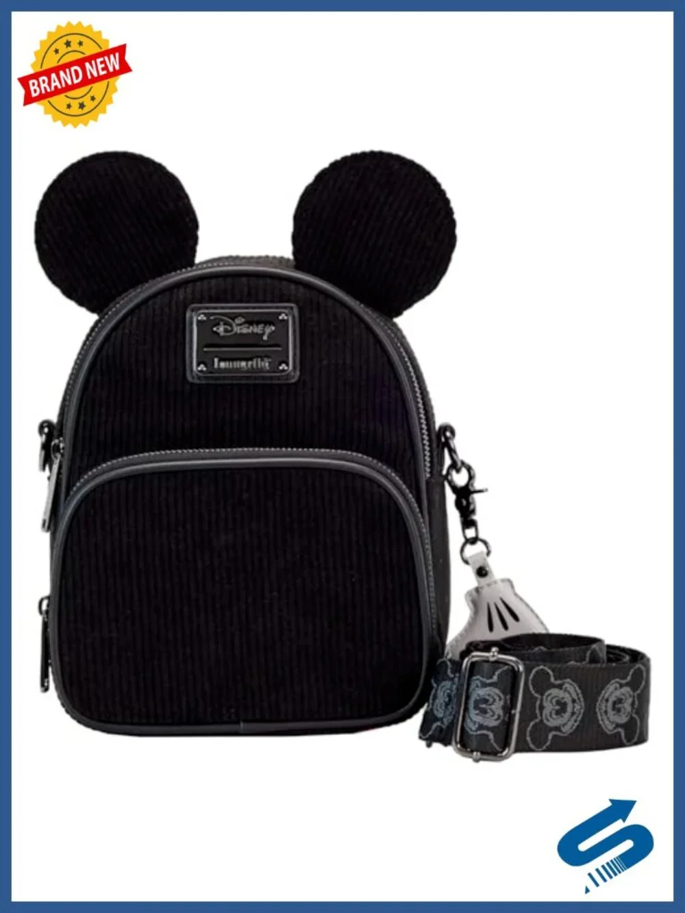 Loungefly Mickey Corduroy Convertible Crossbody Bag Faux Leather